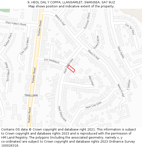 9, HEOL DAL Y COPPA, LLANSAMLET, SWANSEA, SA7 9UZ: Location map and indicative extent of plot