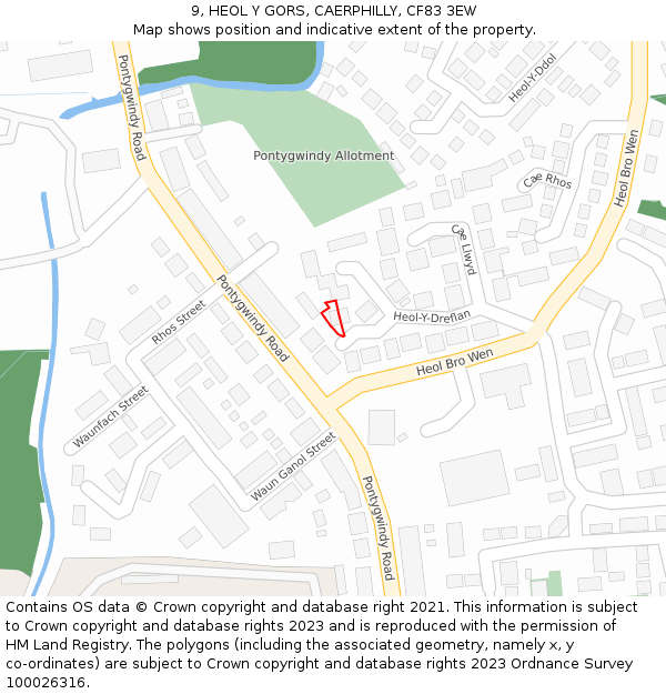 9, HEOL Y GORS, CAERPHILLY, CF83 3EW: Location map and indicative extent of plot