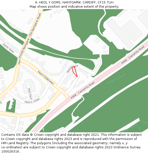 9, HEOL Y GORS, NANTGARW, CARDIFF, CF15 7UH: Location map and indicative extent of plot