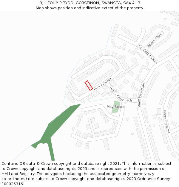 9, HEOL Y PIBYDD, GORSEINON, SWANSEA, SA4 4HB: Location map and indicative extent of plot