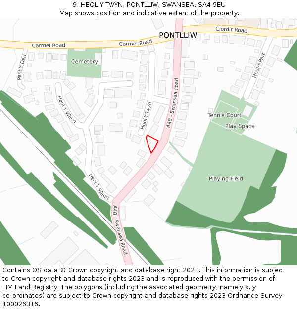 9, HEOL Y TWYN, PONTLLIW, SWANSEA, SA4 9EU: Location map and indicative extent of plot