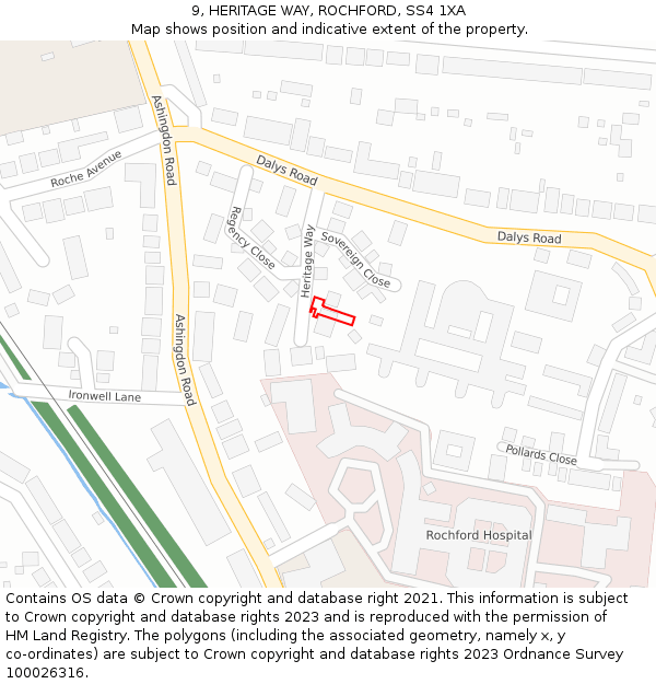 9, HERITAGE WAY, ROCHFORD, SS4 1XA: Location map and indicative extent of plot