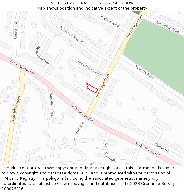 9, HERMITAGE ROAD, LONDON, SE19 3QW: Location map and indicative extent of plot