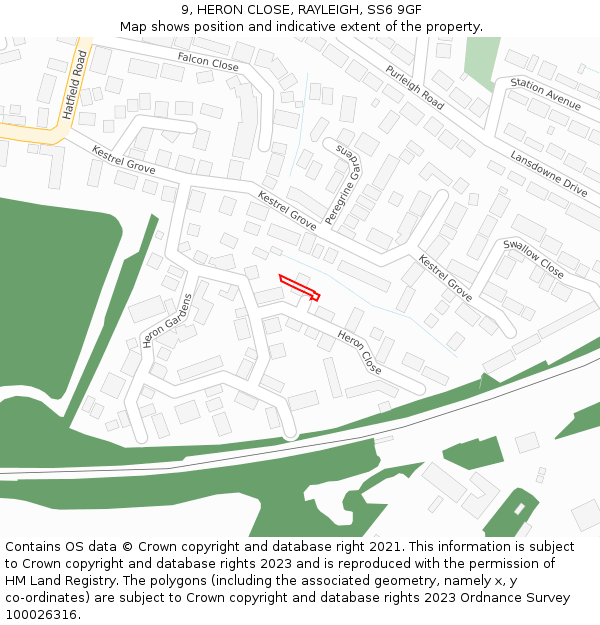 9, HERON CLOSE, RAYLEIGH, SS6 9GF: Location map and indicative extent of plot