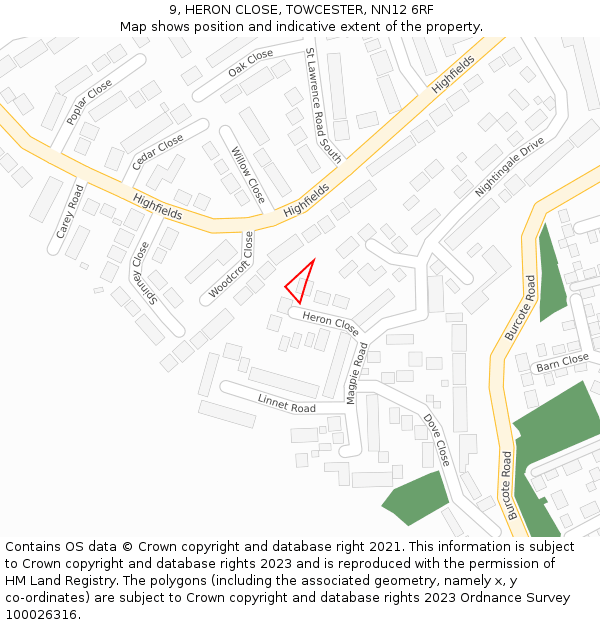 9, HERON CLOSE, TOWCESTER, NN12 6RF: Location map and indicative extent of plot