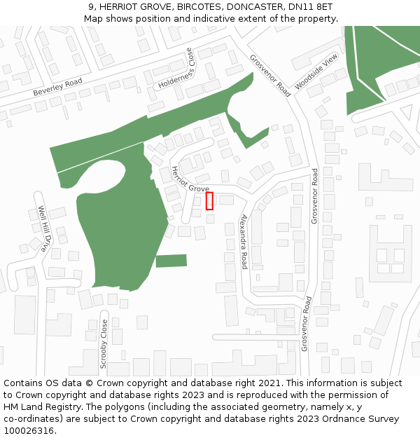 9, HERRIOT GROVE, BIRCOTES, DONCASTER, DN11 8ET: Location map and indicative extent of plot