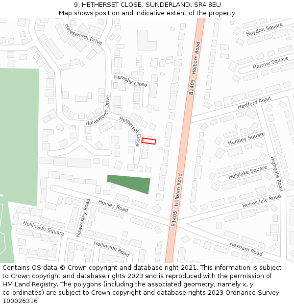 9, HETHERSET CLOSE, SUNDERLAND, SR4 8EU: Location map and indicative extent of plot