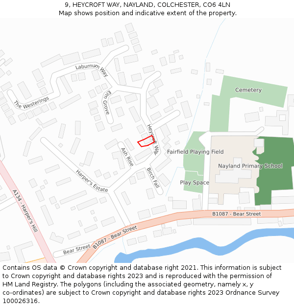 9, HEYCROFT WAY, NAYLAND, COLCHESTER, CO6 4LN: Location map and indicative extent of plot
