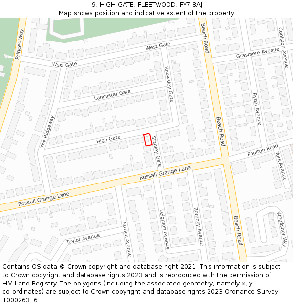 9, HIGH GATE, FLEETWOOD, FY7 8AJ: Location map and indicative extent of plot