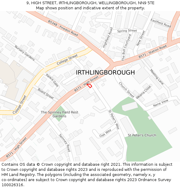 9, HIGH STREET, IRTHLINGBOROUGH, WELLINGBOROUGH, NN9 5TE: Location map and indicative extent of plot