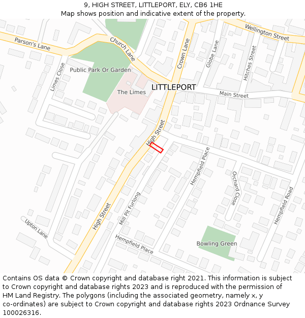 9, HIGH STREET, LITTLEPORT, ELY, CB6 1HE: Location map and indicative extent of plot