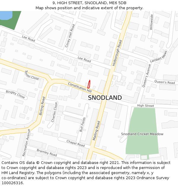 9, HIGH STREET, SNODLAND, ME6 5DB: Location map and indicative extent of plot