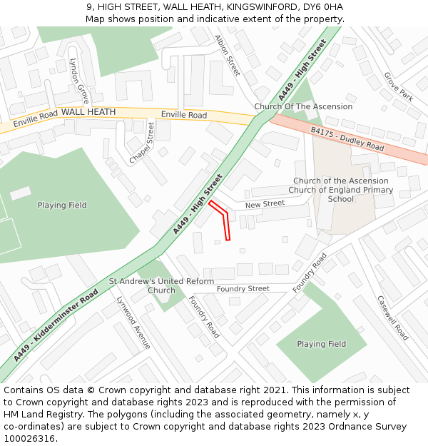 9, HIGH STREET, WALL HEATH, KINGSWINFORD, DY6 0HA: Location map and indicative extent of plot