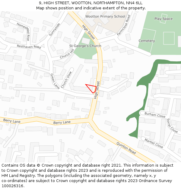 9, HIGH STREET, WOOTTON, NORTHAMPTON, NN4 6LL: Location map and indicative extent of plot