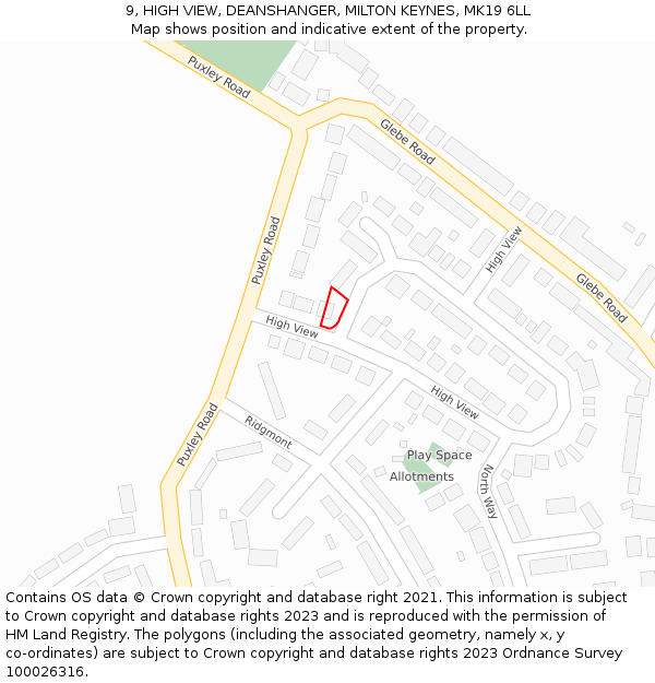 9, HIGH VIEW, DEANSHANGER, MILTON KEYNES, MK19 6LL: Location map and indicative extent of plot