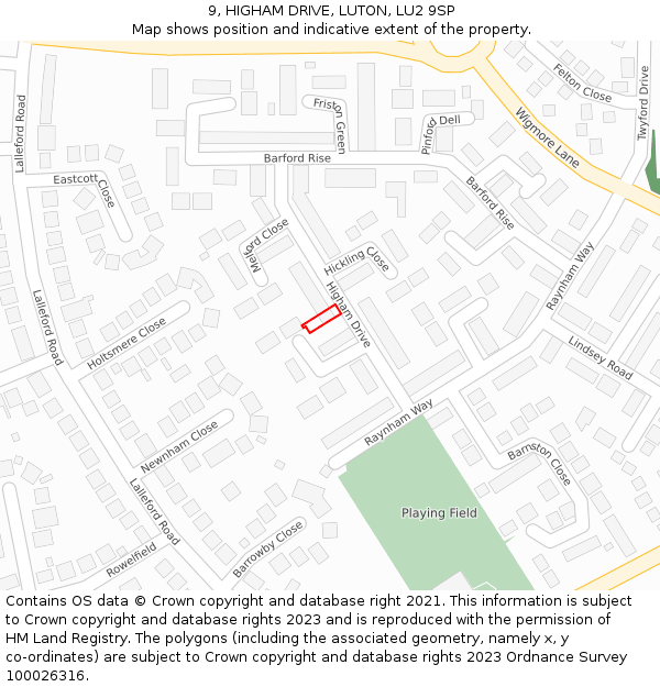 9, HIGHAM DRIVE, LUTON, LU2 9SP: Location map and indicative extent of plot