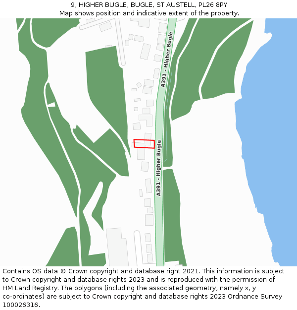 9, HIGHER BUGLE, BUGLE, ST AUSTELL, PL26 8PY: Location map and indicative extent of plot