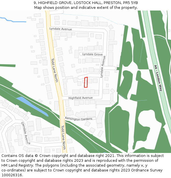 9, HIGHFIELD GROVE, LOSTOCK HALL, PRESTON, PR5 5YB: Location map and indicative extent of plot