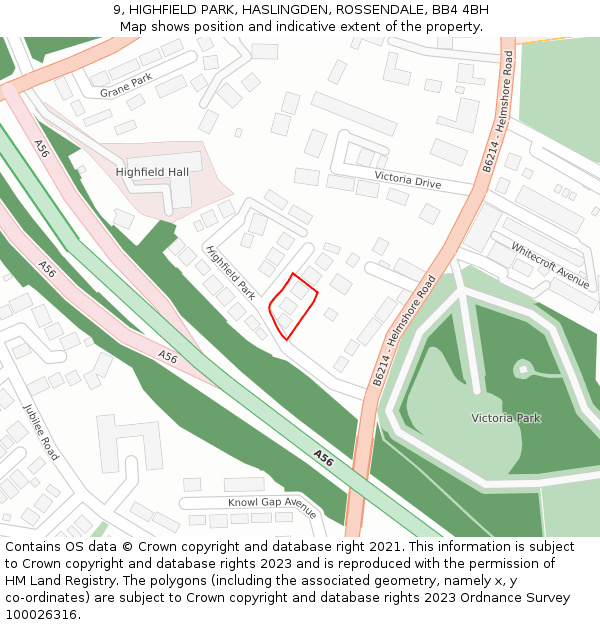 9, HIGHFIELD PARK, HASLINGDEN, ROSSENDALE, BB4 4BH: Location map and indicative extent of plot