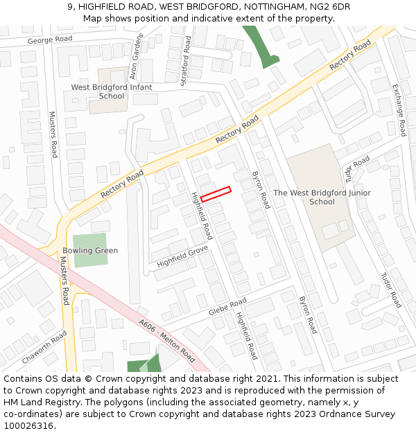 9, HIGHFIELD ROAD, WEST BRIDGFORD, NOTTINGHAM, NG2 6DR: Location map and indicative extent of plot