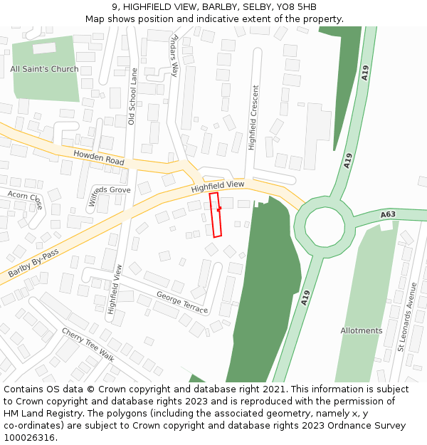 9, HIGHFIELD VIEW, BARLBY, SELBY, YO8 5HB: Location map and indicative extent of plot