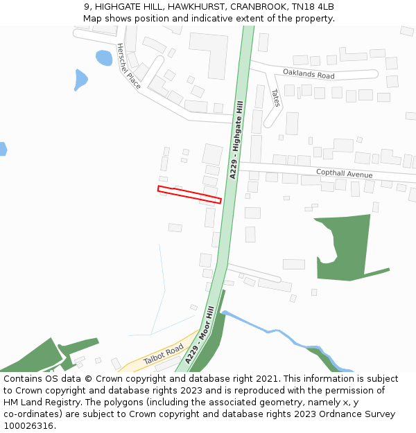 9, HIGHGATE HILL, HAWKHURST, CRANBROOK, TN18 4LB: Location map and indicative extent of plot