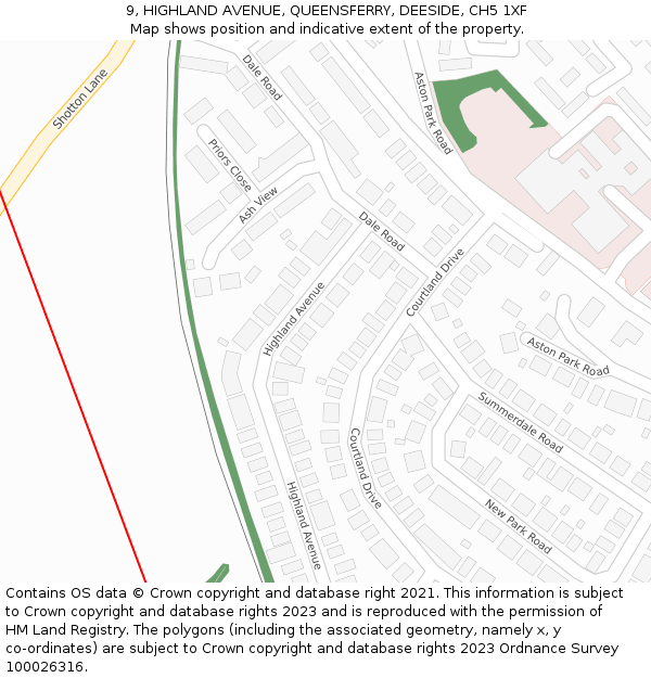 9, HIGHLAND AVENUE, QUEENSFERRY, DEESIDE, CH5 1XF: Location map and indicative extent of plot