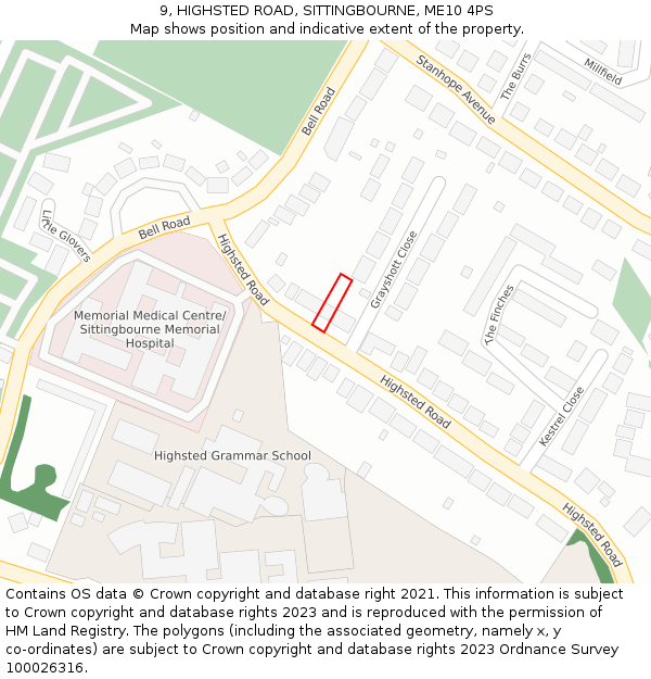 9, HIGHSTED ROAD, SITTINGBOURNE, ME10 4PS: Location map and indicative extent of plot