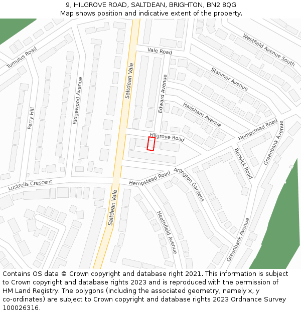 9, HILGROVE ROAD, SALTDEAN, BRIGHTON, BN2 8QG: Location map and indicative extent of plot