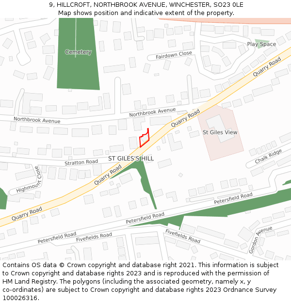 9, HILLCROFT, NORTHBROOK AVENUE, WINCHESTER, SO23 0LE: Location map and indicative extent of plot