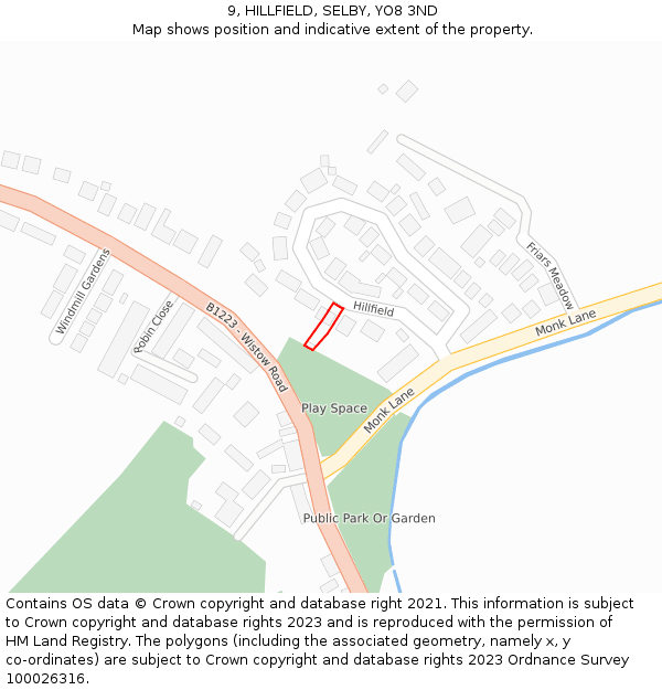 9, HILLFIELD, SELBY, YO8 3ND: Location map and indicative extent of plot