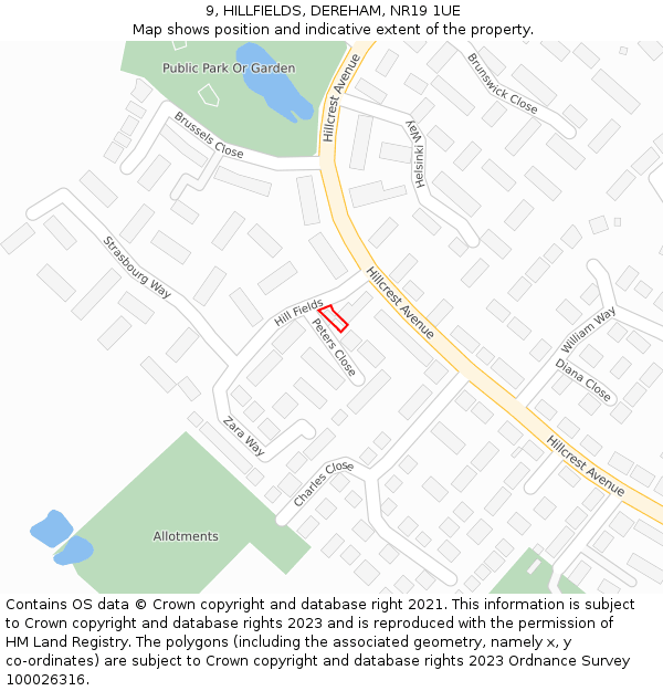 9, HILLFIELDS, DEREHAM, NR19 1UE: Location map and indicative extent of plot