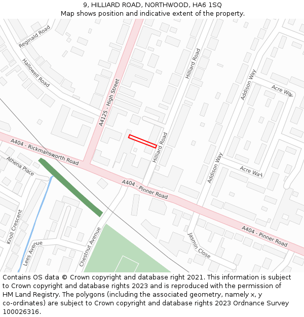 9, HILLIARD ROAD, NORTHWOOD, HA6 1SQ: Location map and indicative extent of plot