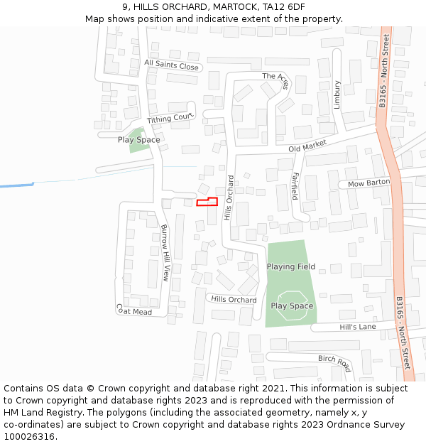 9, HILLS ORCHARD, MARTOCK, TA12 6DF: Location map and indicative extent of plot