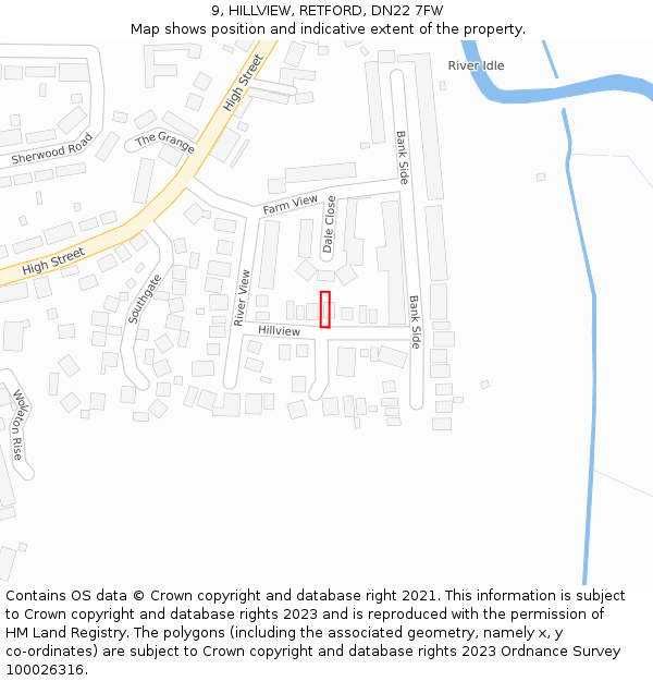 9, HILLVIEW, RETFORD, DN22 7FW: Location map and indicative extent of plot