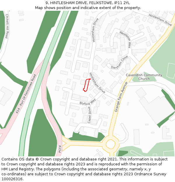 9, HINTLESHAM DRIVE, FELIXSTOWE, IP11 2YL: Location map and indicative extent of plot