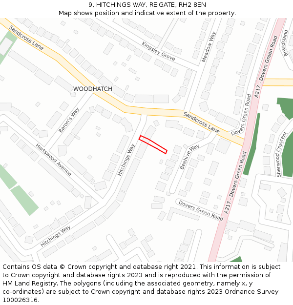 9, HITCHINGS WAY, REIGATE, RH2 8EN: Location map and indicative extent of plot