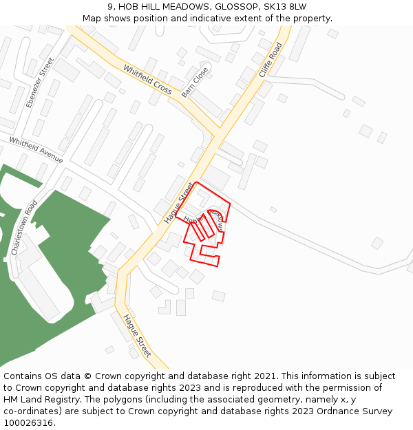 9, HOB HILL MEADOWS, GLOSSOP, SK13 8LW: Location map and indicative extent of plot