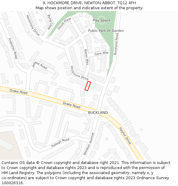 9, HOCKMORE DRIVE, NEWTON ABBOT, TQ12 4FH: Location map and indicative extent of plot