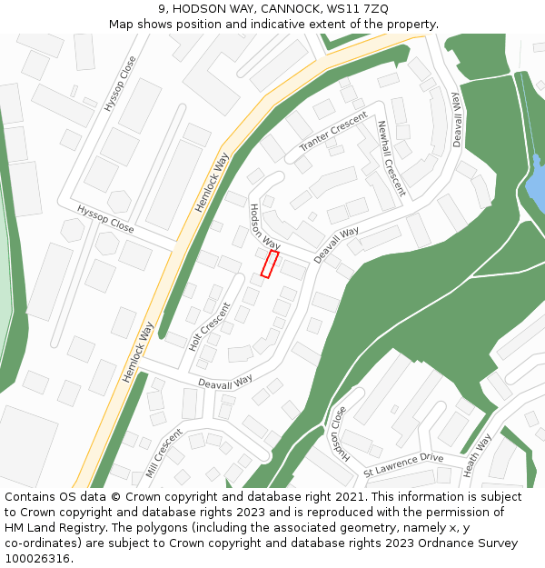 9, HODSON WAY, CANNOCK, WS11 7ZQ: Location map and indicative extent of plot