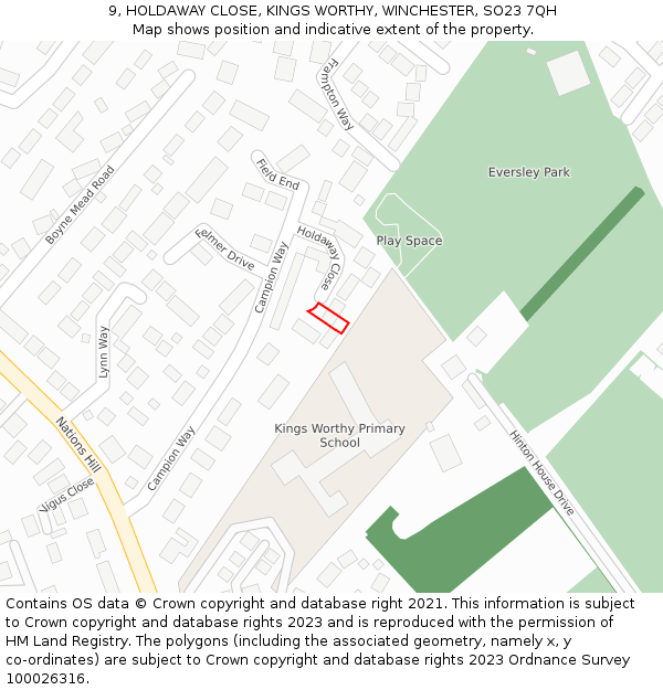 9, HOLDAWAY CLOSE, KINGS WORTHY, WINCHESTER, SO23 7QH: Location map and indicative extent of plot