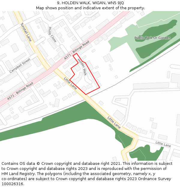 9, HOLDEN WALK, WIGAN, WN5 9JQ: Location map and indicative extent of plot