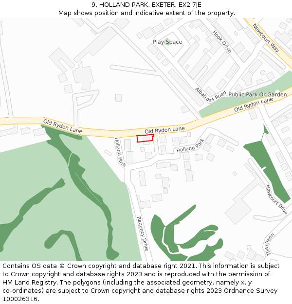 9, HOLLAND PARK, EXETER, EX2 7JE: Location map and indicative extent of plot