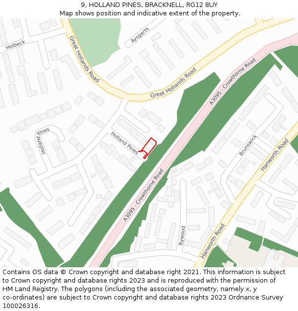 9, HOLLAND PINES, BRACKNELL, RG12 8UY: Location map and indicative extent of plot
