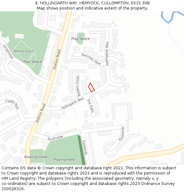 9, HOLLINGARTH WAY, HEMYOCK, CULLOMPTON, EX15 3XB: Location map and indicative extent of plot