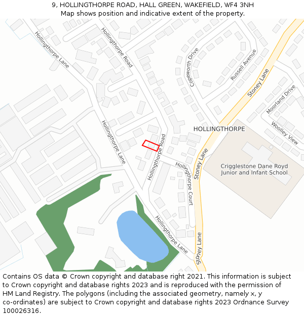 9, HOLLINGTHORPE ROAD, HALL GREEN, WAKEFIELD, WF4 3NH: Location map and indicative extent of plot