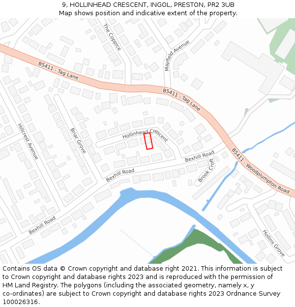 9, HOLLINHEAD CRESCENT, INGOL, PRESTON, PR2 3UB: Location map and indicative extent of plot