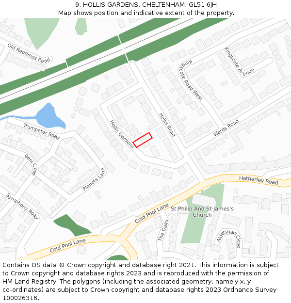 9, HOLLIS GARDENS, CHELTENHAM, GL51 6JH: Location map and indicative extent of plot