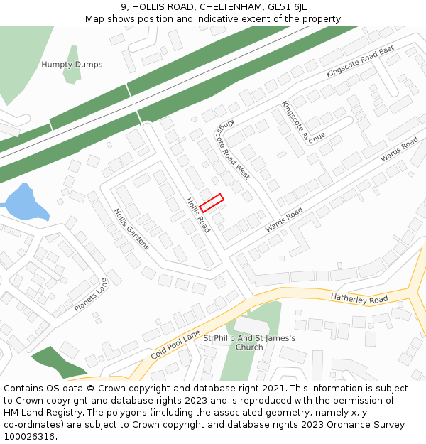 9, HOLLIS ROAD, CHELTENHAM, GL51 6JL: Location map and indicative extent of plot