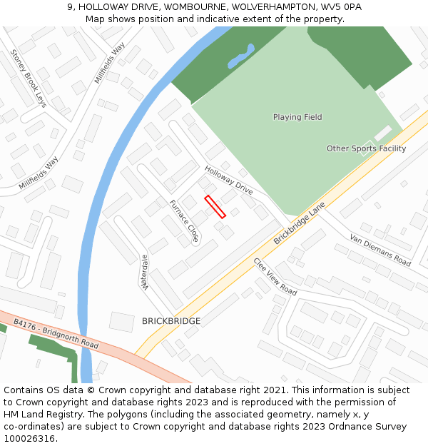 9, HOLLOWAY DRIVE, WOMBOURNE, WOLVERHAMPTON, WV5 0PA: Location map and indicative extent of plot